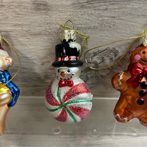 Lao Mai Blown Glass Glitter 3 Christmas Ornaments Gingerbread Man Bear Snowman - Picture 3 of 7